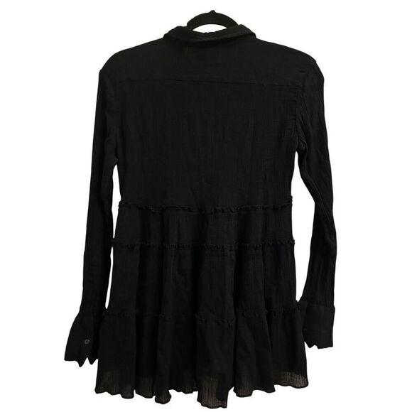 Denim & Supply Y2K Cotton Gauzy Crinkle Fit & Flare shirt sz S Romantic Goth Boh - Picture 3 of 8